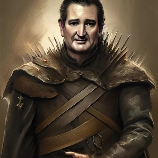 Image similar to ted cruz as a game of thrones character, highly detailed digital painting, artstation, concept art, smooth, sharp focus, illustration, art by artgerm and greg rutkowski and alphonse mucha