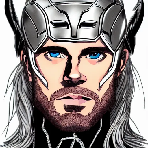 Image similar to thor. detailed portrait. anime style