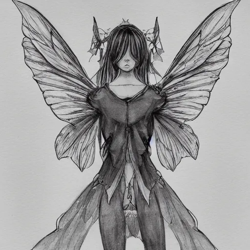 Prompt: a fairy girl, wearing a hoodie and sweatpants, symmetrical wings, wings made of pizza, basic white background, symmetrical, watercolor, pen and ink, intricate line drawings, by Yoshitaka Amano, Ruan Jia, Kentaro Miura, Artgerm, detailed, trending on artstation, hd, masterpiece,