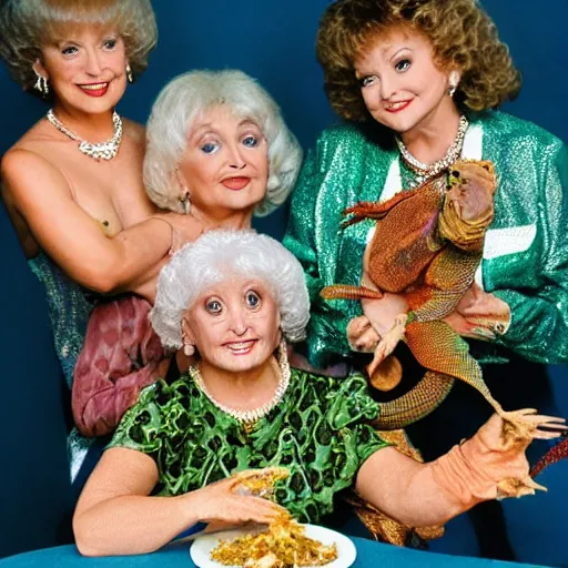 Image similar to Golden Girls and pet iguana CBD pre roll mukbang highly detailed award winning photography