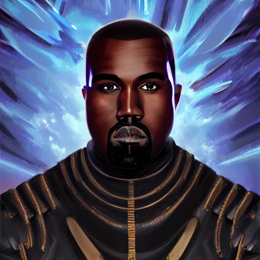 Prompt: portrait of kanye west as an over powered magic lord knight with futuristic upgrades to his armor and long sword, elegant, intricate, headshot, highly detailed, digital painting, artstation, concept art, sharp focus, illustration, art by petros afshar