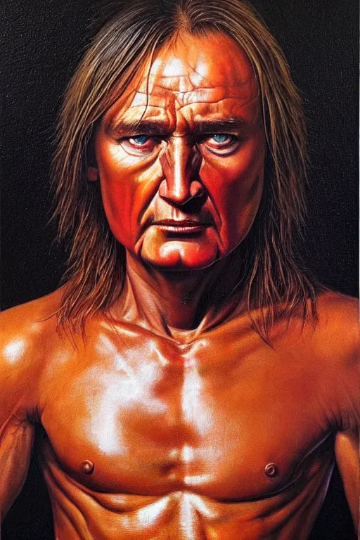 Prompt: hyper realistic painting of braco the gazer staring, by chuck close, simon bisley and richard corben, very intense, hyperdetailed, vivid colours, sharp focus, dramatic lighting, white shirt