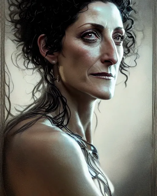 Image similar to lisa edelstein, character portrait, portrait, close up, concept art, intricate details, highly detailed by greg rutkowski, michael whelan and gustave dore