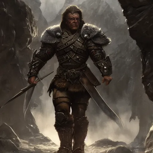 Image similar to arnold schwarzenegger as a Nord warrior in Skyrim, Magic the Gathering art, art by greg rutkowski, matte painting, trending on artstation, very detailed