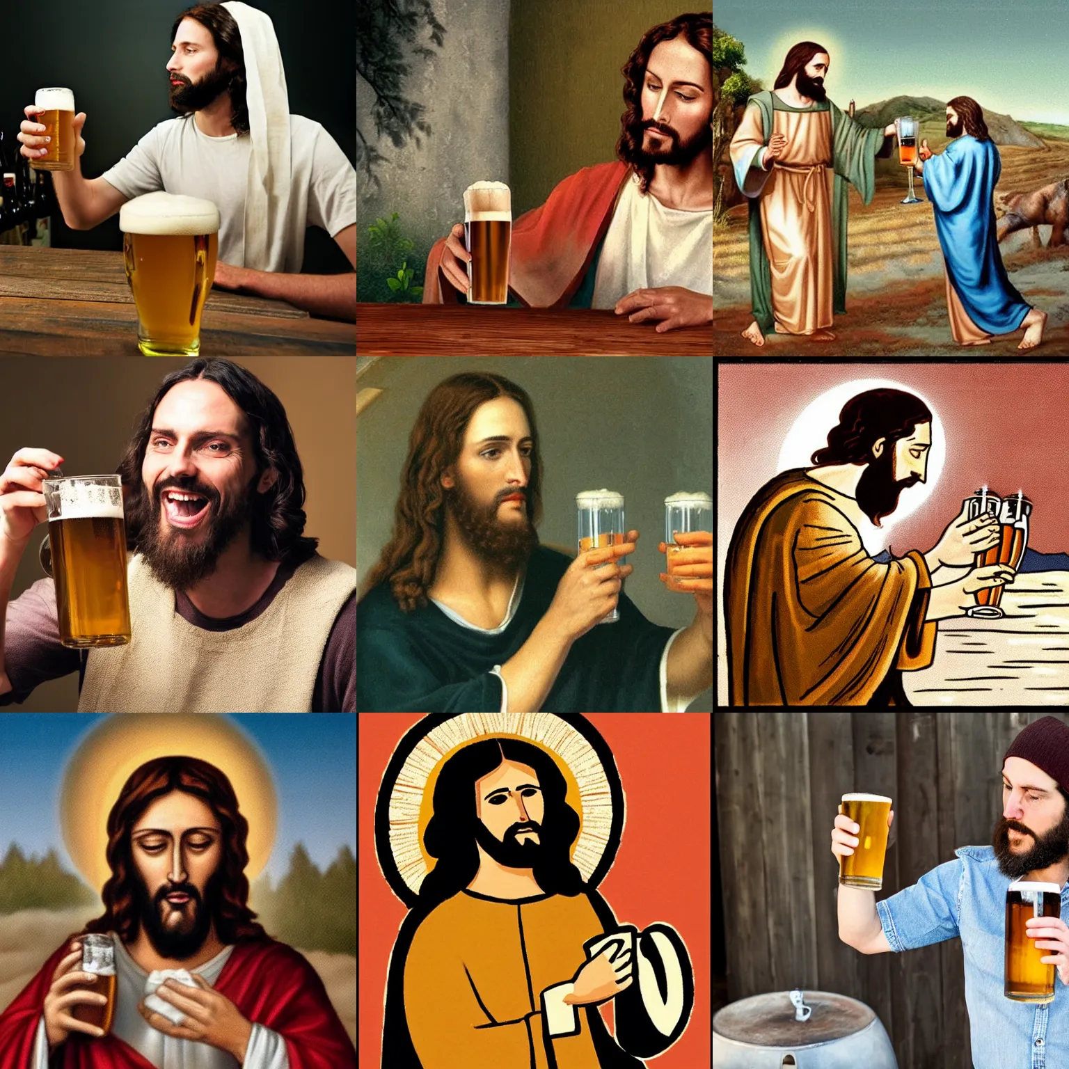 Prompt: jesus drinking beer