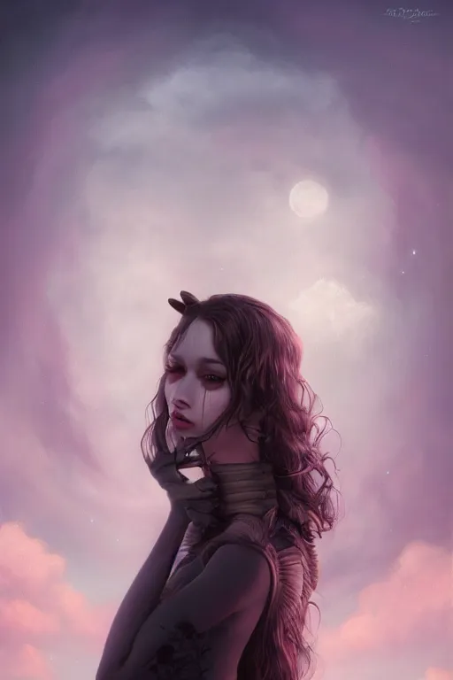 Image similar to portrait of a half woman half wolf, straight on portrait, by artgerm, tom bagshaw, gerald brom, vaporwave colors, lo - fi colors, vaporwave, lo - fi, moody vibe, goth vibe, 4 k, hd,