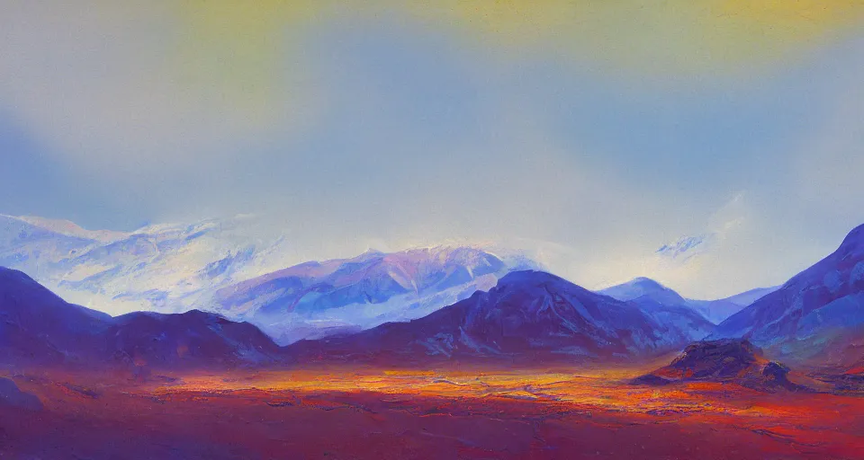 Image similar to Abstract impasto painting of the Salmon River mountains by John Harris, 4k scan, oil on canvas,