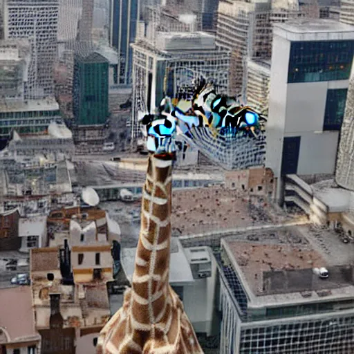 Image similar to a giraffe dancing ballet in the center of city