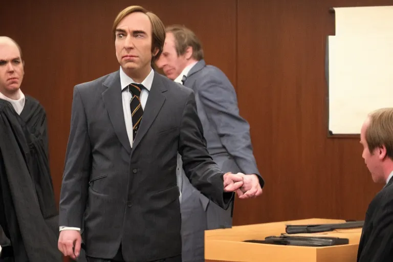 Prompt: saul goodman, also known as jimmy mcgill, defends dart vader in court, court session images, 1 0 8 0 p, court archive images