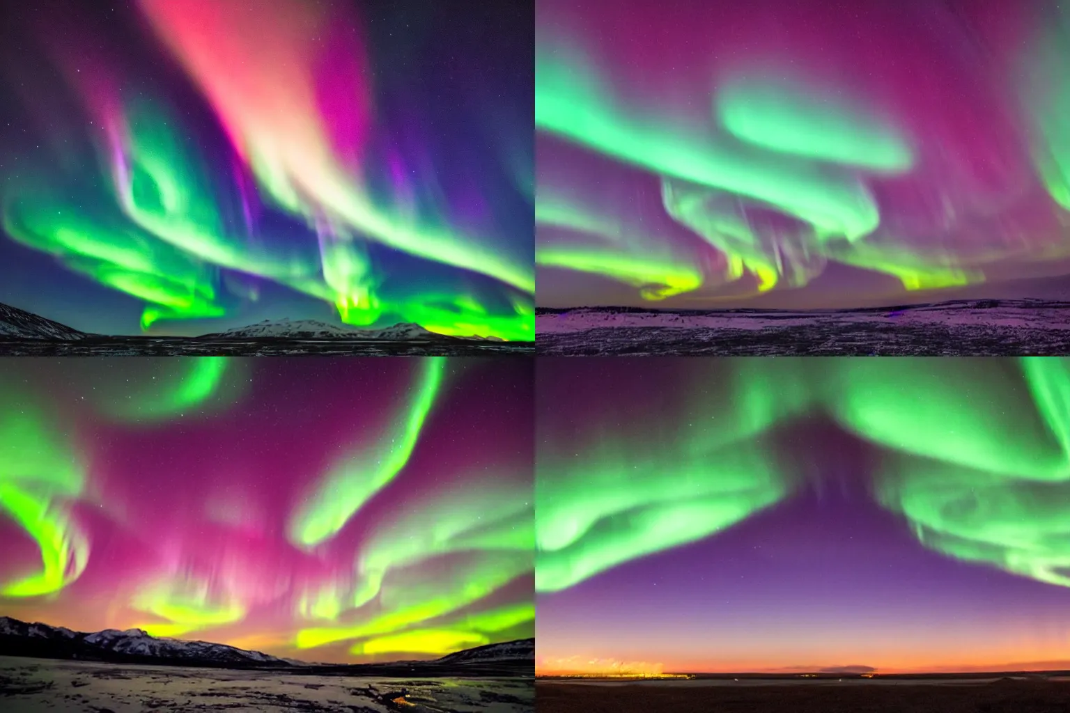 Prompt: an image of the beautiful northern lights in the sky at sunset