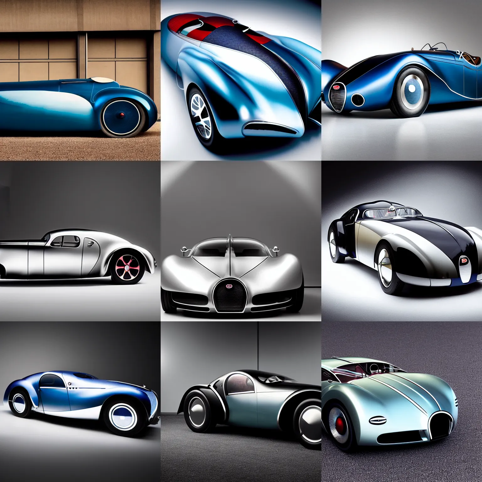 Image similar to a futuristic bugatti type 5 7 sc atlantic concept, studio lighting