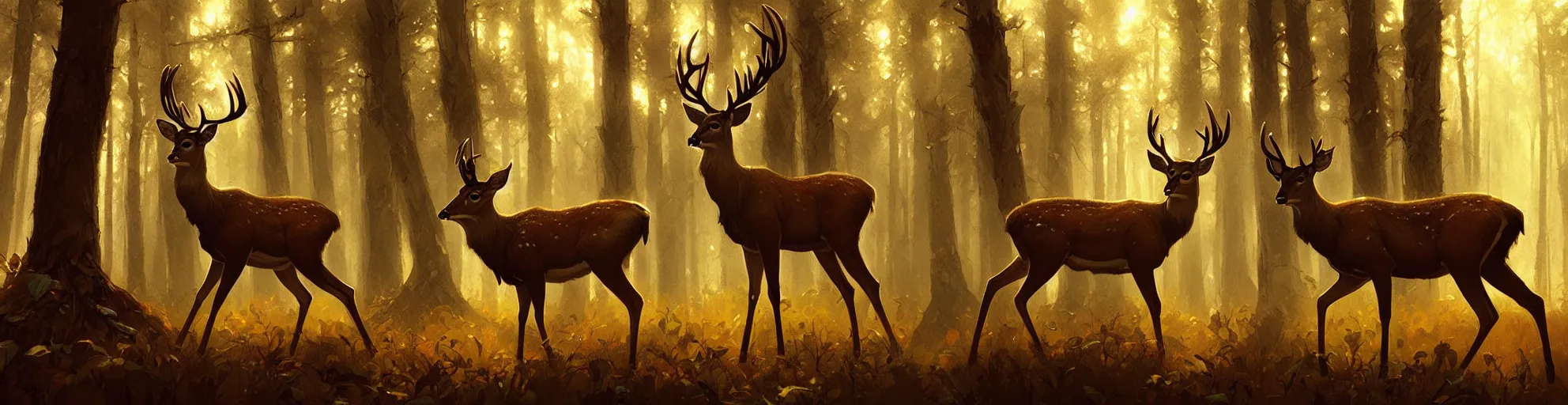 Image similar to Deer in Sherwood Forest, highly detailed, digital painting, artstation, concept art, smooth, sharp focus, illustration, art greg rutkowski and alphonse mucha