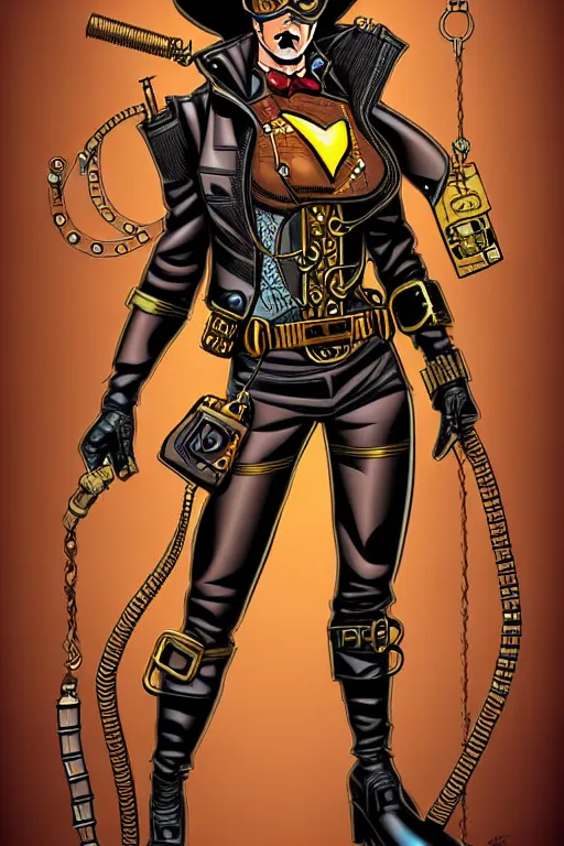 Image similar to steampunk superhero, digital art, comics style art, highly detailed