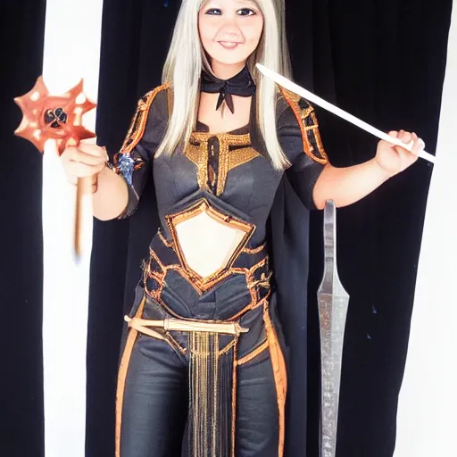 Image similar to full body photo of a female magician warrior