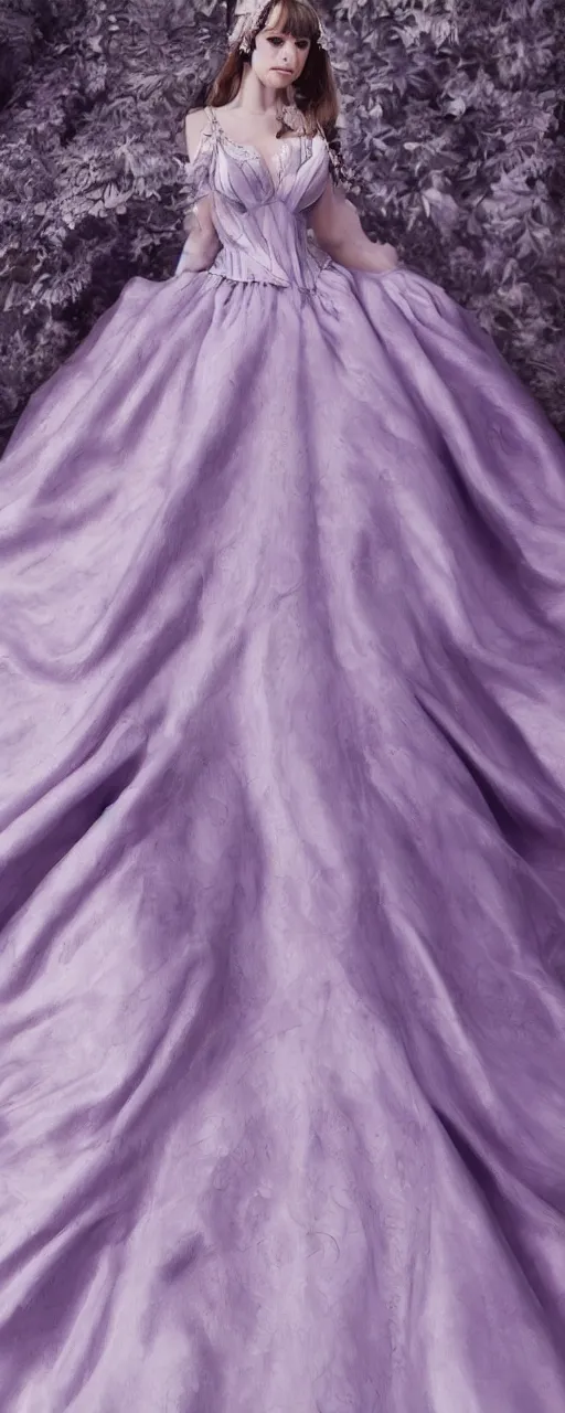 Prompt: A wedding dress dyed in Tyrian purple. photograph, photorealistic, HD, detailed