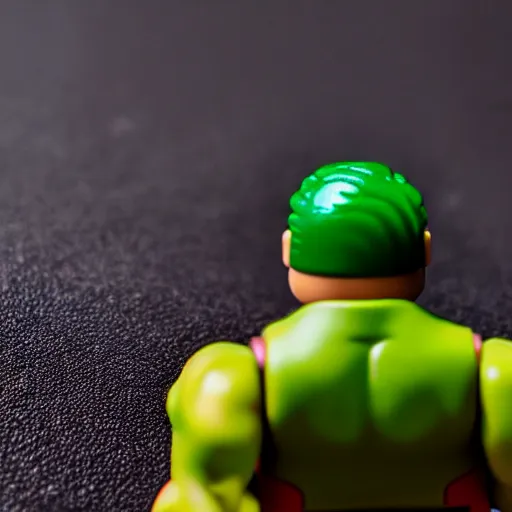 Prompt: hulk , toy , mini figure , focus , close up , 4k , HD , photograph