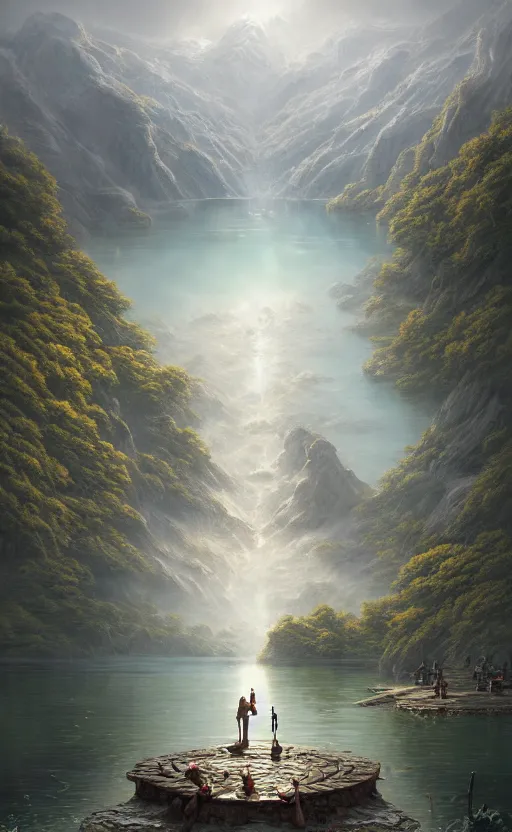 Image similar to lake godness, highly detailed, d & d, water everwhere fantasy, highly detailed, digital painting, trending on artstation, concept art, sharp focus, global illumination, ray tracing, illustration, art by artgerm and greg rutkowski and fuji choko and viktoria gavrilenko and hoang lap