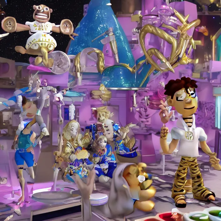 Image similar to jeff koons hip hop bauhaus style street sharks sailor moon wearing diamond grillz and a ton of bussdown iced gold bling in wallace & gromit strata - cut claymation, ultra realistic, concept art, intricate details, serious, highly detailed, photorealistic, octane render, 8 k, unreal engine, art by todd mcfarlane