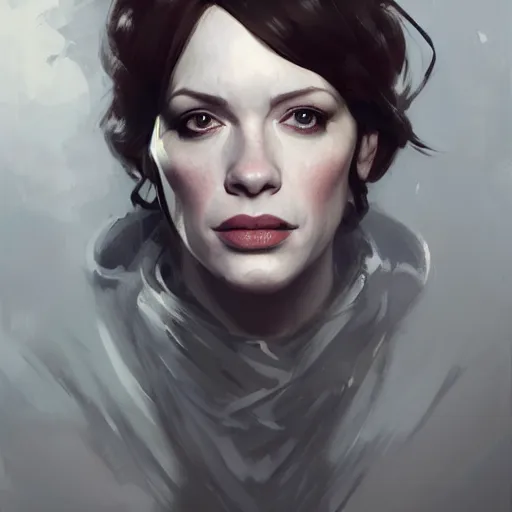 Image similar to portrait of christina hendricks in dishonored 2, painted by greg rutkowski, painted by stanley artgerm, painted by igor kieryluk, digital art, promotional art, trending on artstation