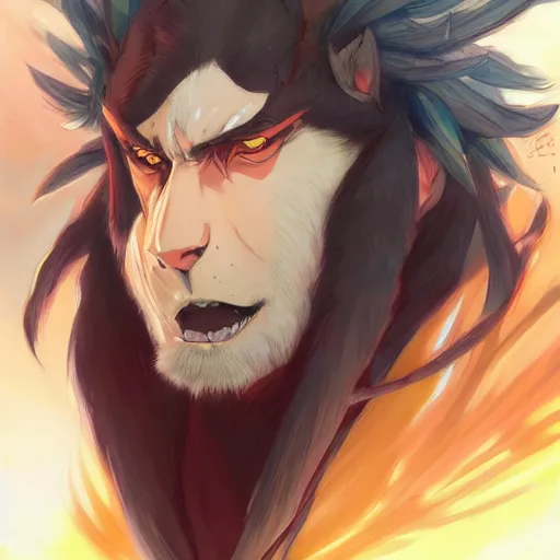 Image similar to anime portrait of Kaidou King of Beasts as an anime antagonist by Stanley Artgerm Lau, WLOP, Rossdraws, James Jean, Andrei Riabovitchev, Marc Simonetti, and Sakimichan, trending on artstation