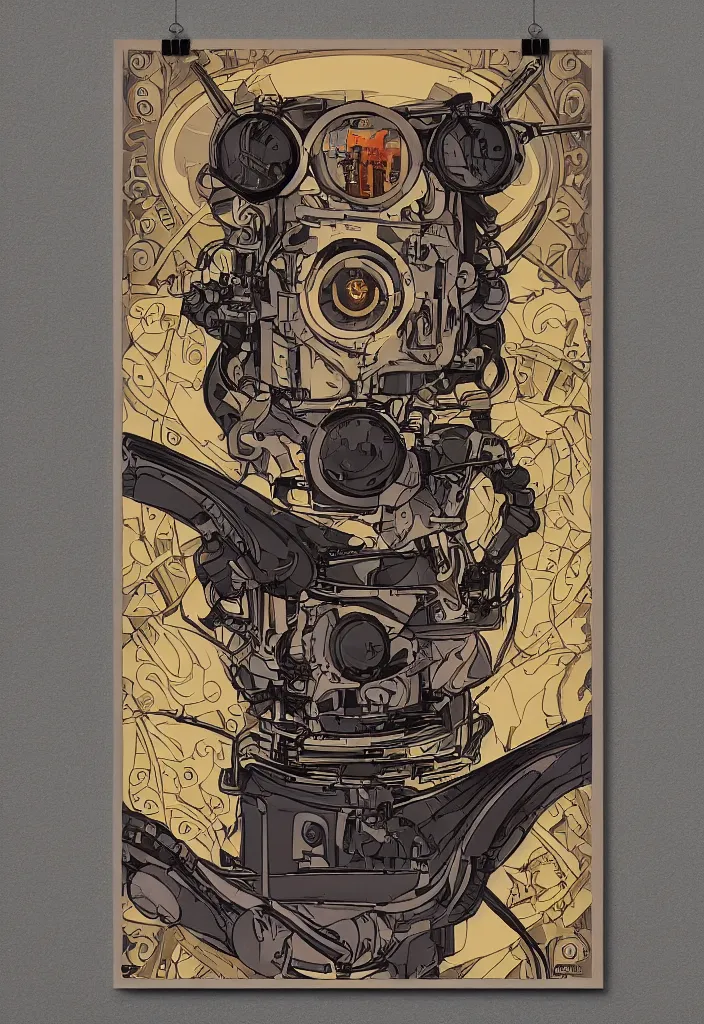 Image similar to Art nouveau robot portrait poster