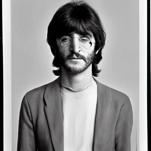 Image similar to a man who is a genetic combination of john lennon and paul mccartney and george harrison and ringo starr, face and upper - body focus, detailed eyes, photograph taken in 1 9 6 9, award winning photograph