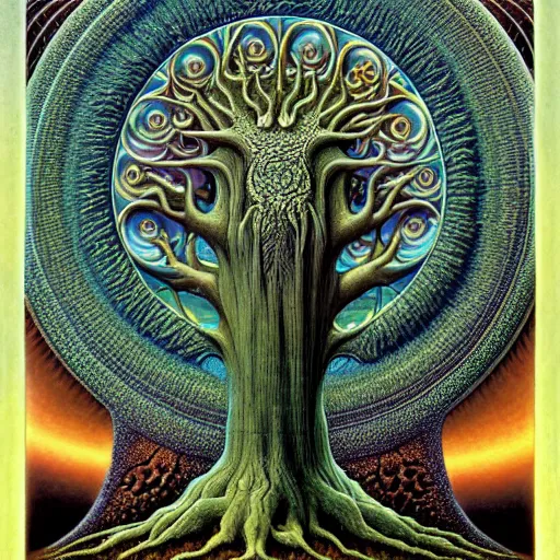 Image similar to tree of life by roger dean and andrew ferez, art forms of nature by ernst haeckel, divine chaos engine, symbolist, visionary, art nouveau, botanical fractal structures, organic, detailed, realistic, surreality