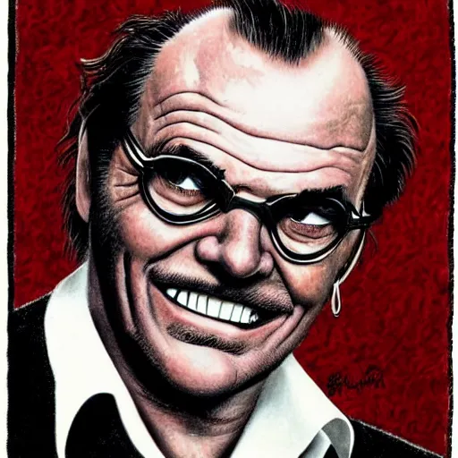 Image similar to a portrait of Jack Nicholson drawn by Robert Crumb