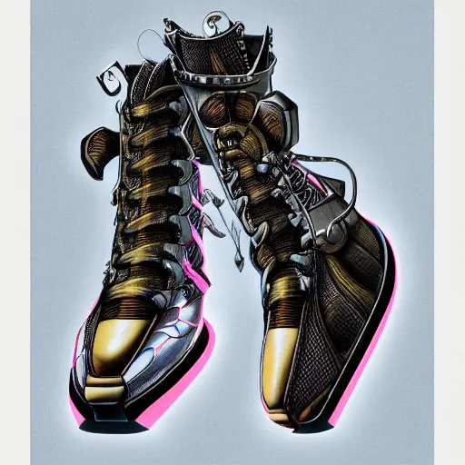 Image similar to futuristic balenciaga and vetements sneakers by aaron horkey, trending on artstation, skeleton, ultra rendered extreme realism and detail, 8 k, highly detailed, realistic, completely framed, pbr, surreal, hyper realistic, colorful, direct lighting, 3 5 mm photo, photorealistic, sharp focus,