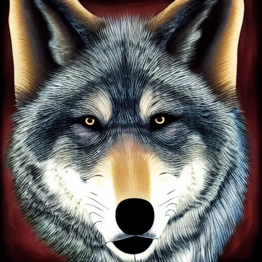 Image similar to retarded wolf portrait, expressionism