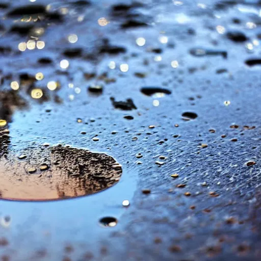 Prompt: close up of a puddle reflecting the night sky, complex, high detail