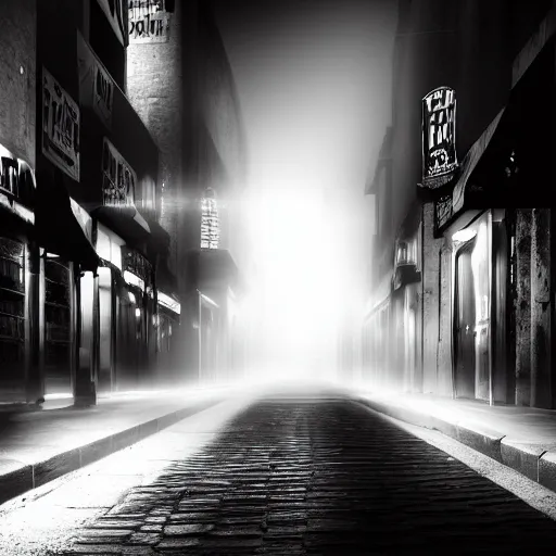 Prompt: a gritty film noir city street, volumetric lighting