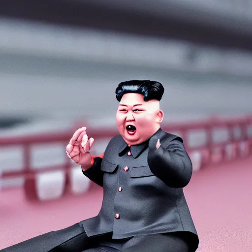 Image similar to kim jong un doll screaming at bts concert octane render
