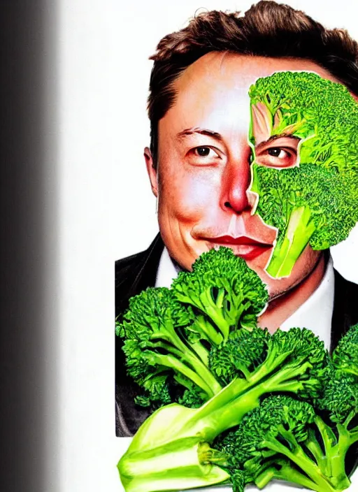 Prompt: portrait of elon musk carved on broccoli