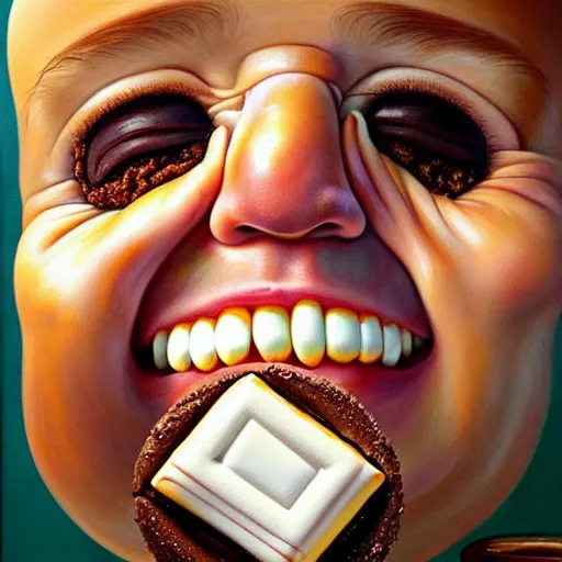 Image similar to drew barrymore face inside! a smore, chocolate, marshmallow graham cracker, digital painting by arcimboldo, rhads