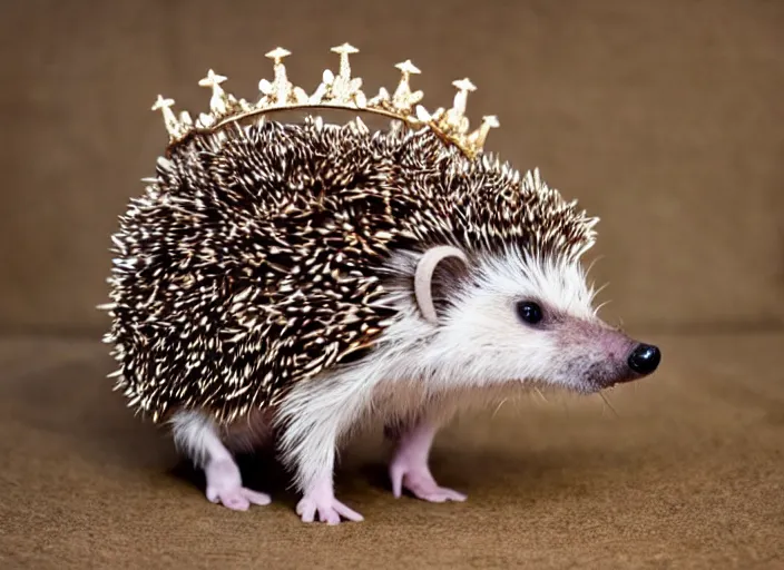 Prompt: a hedgehog wearing a crown, as a lion king character