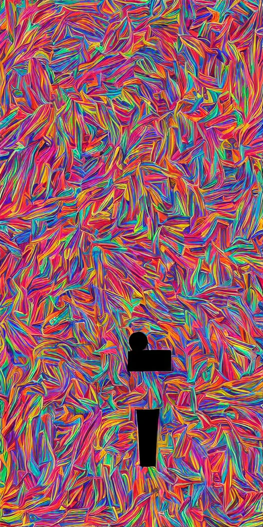 Prompt: highly colorful, minimal, simplistic, amazing simple composition, vaporwave, Gertrude Abercrombie, minimalistic graffiti masterpiece, minimalism, 3d abstract render overlayed, black background, psychedelic therapy, trending on ArtStation, ink splatters, pen lines, incredible detail, creative, positive energy, happy, unique, negative space, face, artgerm