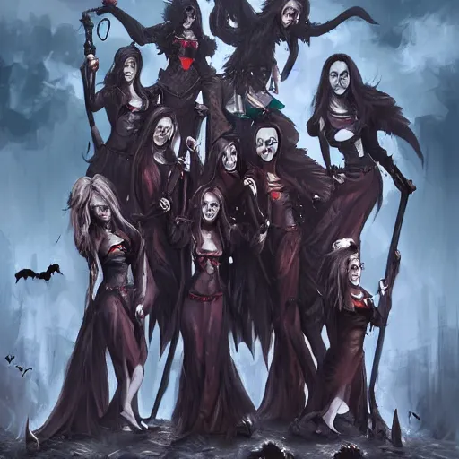 Image similar to a group of intimidating balkan vampires posing menacingly, by WLOP