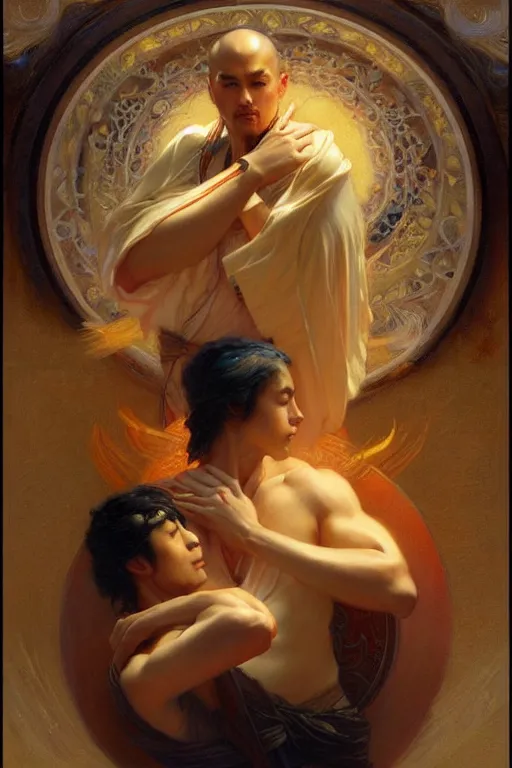 Prompt: male, taoism, yin - yang, painting by gaston bussiere, greg rutkowski, j. c. leyendecker, artgerm