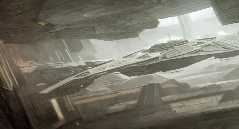 Image similar to the interior of an imperial star destroyer concept art by Doug Chiang cinematic, realistic painting, high definition, very detailed, extremely high detail, photo realistic, concept art, the Mandalorian concept art style