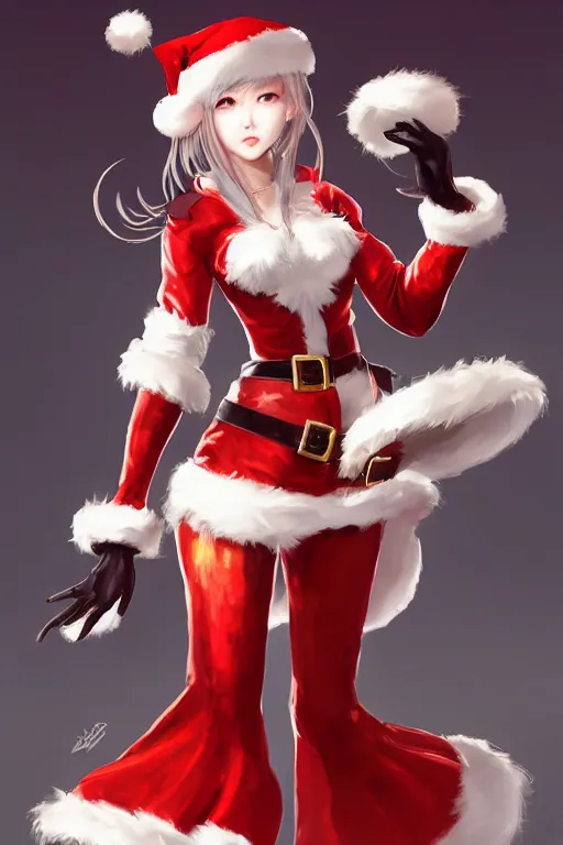 Image similar to a blade and soul concept art of female character dressing like a Santa Claus on a render by the artist Hyung tae Kim , santa claus costumes, Jiyun Chae, Joe Madureira, trending on Artstation by Hyung tae Kim, artbook, Stanley Artgerm Lau, WLOP, Rossdraws