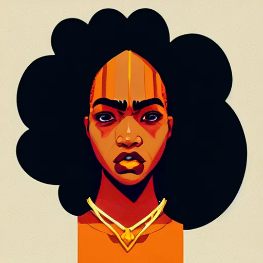 Prompt: Sachin Teng illustration of an angry afropunk female character, medium shot, asymmetrical, profile picture, trending on artstation