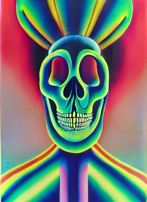 Prompt: skeleton by shusei nagaoka, kaws, david rudnick, airbrush on canvas, pastell colours, cell shaded, 8 k