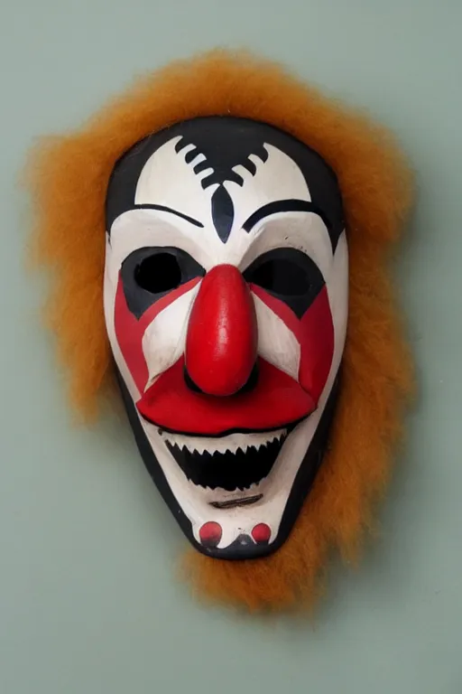 Image similar to wooden clown mask with fangs