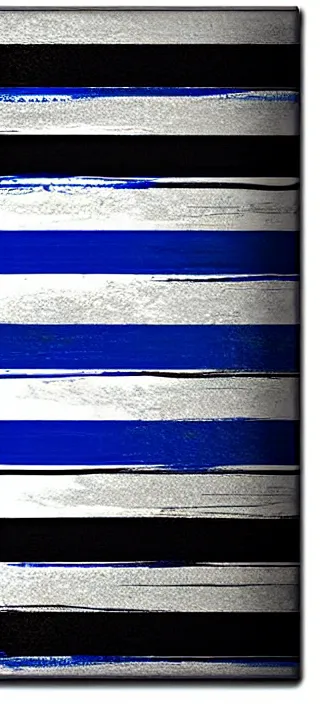 Prompt: canvas coated with blue paint, black stripes,