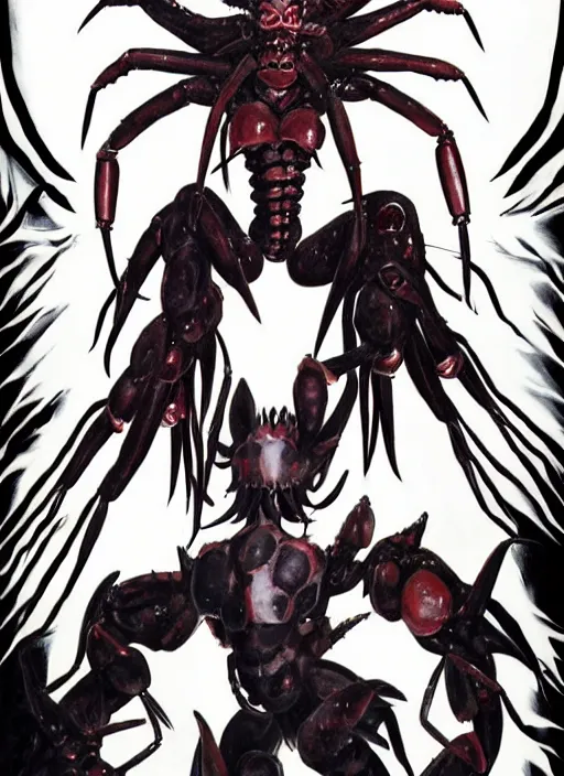 Prompt: shin megami tensei art of a demon called mi - go, crustacean humanoid, art by kazuma kaneko, ( ( ( ( ( ( ( ( ( ( human ) ) ) ) ) ) ) ) ) ) demonic! compedium!, digital drawing, white background, high quality, highly detailed