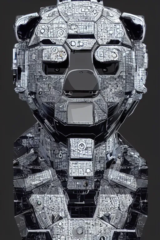 Image similar to Ghost in the shell 2017, cybernetic, android asian black bear, half robot half bear, future tech bear mask, hyperrealist highly intricate, 8K