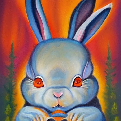 Image similar to this is a painting with the theme rabbit inner peace on the artstation trending page of year 2 2 2 2
