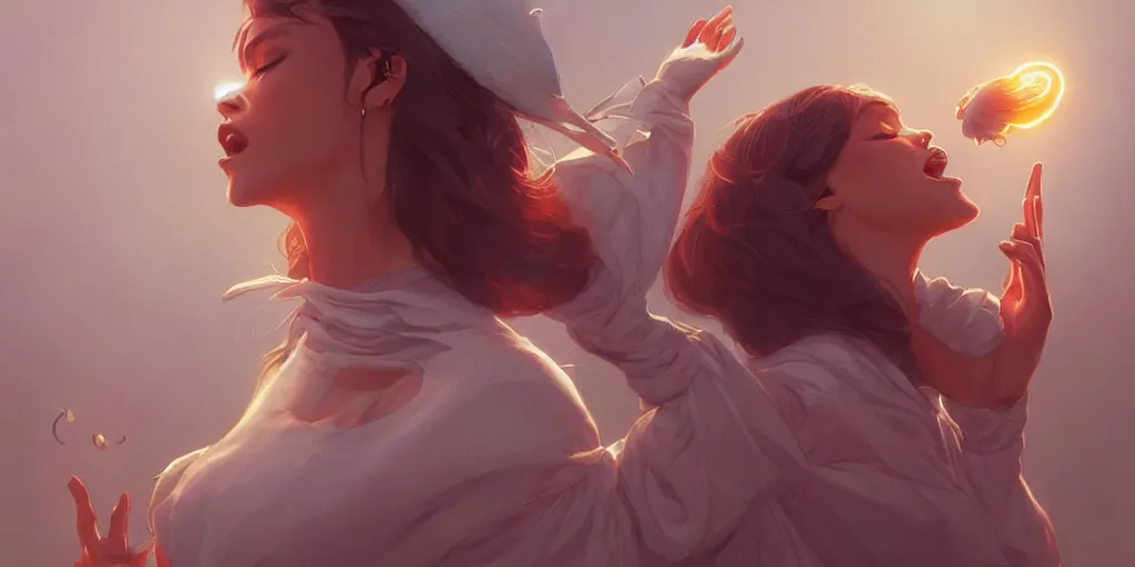 Prompt: oh, sing with me, sing for the year,, art by artgerm and greg rutkowski and moebius, 8 k