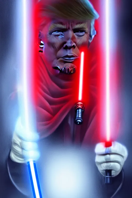 Image similar to Donald Trump as a Sith from Star Wars, red light saber, realistic portrait, symmetrical, highly detailed, digital painting, sharp focus, cinematic lighting